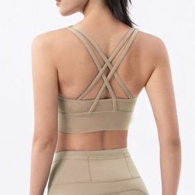 Nylon Top Women Bra Sexy Top Woman Breathable Underwear Women Fitness Yoga Sports Bra For Women Gym 22 Colors - Khaki - L
