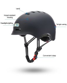 Skateboard Cycling Electric Vehicle Lighting Warning Smart Light Safety Sports Helmet (Option: Black-M)