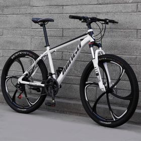Mountain Bike Bicycle 24 26 Inch Disc Brake Shock Absorption Bicycle Men's And Women's Variable Speed Bicycle (Option: Six cuts white black-24speed)