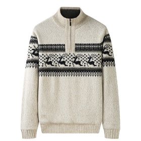 Thickening Fleece-lined Half-high Collar Knitted Sweater (Option: White-2XL)