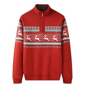 Thickening Fleece-lined Half-high Collar Knitted Sweater (Option: Red-2XL)