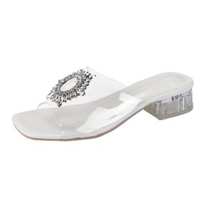 Women's Sandals New Korean Style Mid Heel Crystal Open Toe High Heel (Option: White-38)