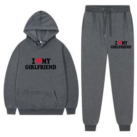 I Love My Girlfriend Print Casual Suit (Option: Dark Gray 1-M)