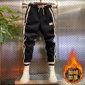 Men's FallWinter Fleece-lined Track Pants (Option: Black-XL)